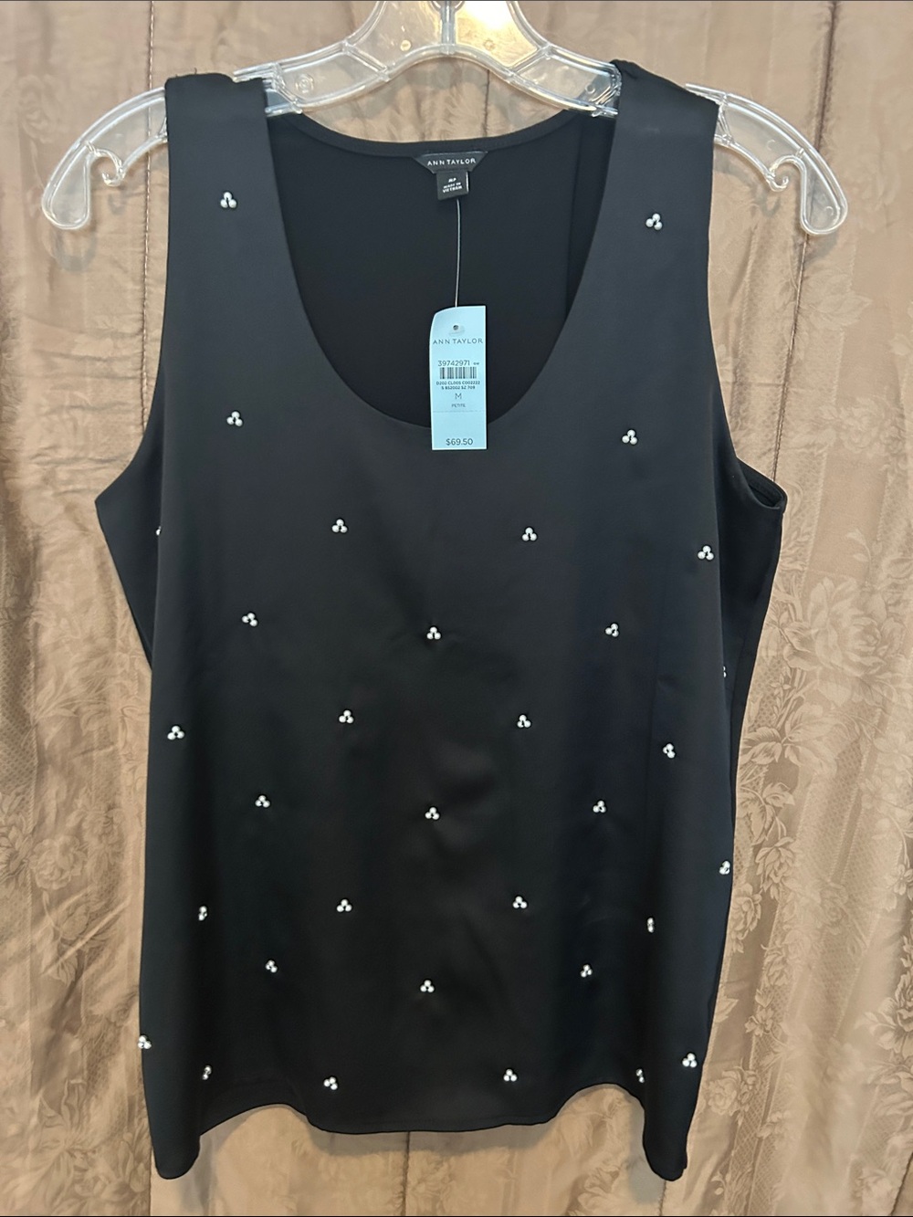 Ann Taylor Black Embellished Scoop Neck Tank